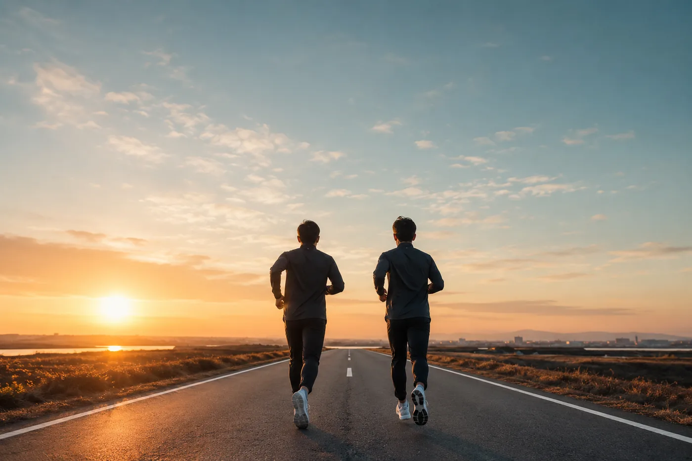 伴走をイメージした2人のランニング風景