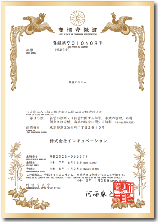 裁量の自由人 商標登録証